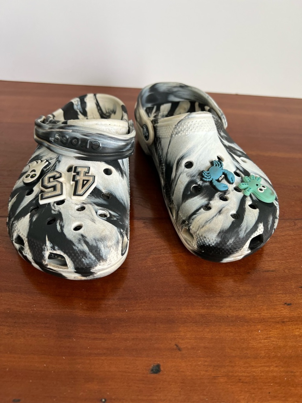 CROCS Kids Black & White Tie-Dye Clogs with Charms